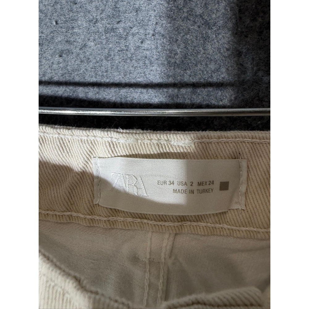 Zara Womens Wide Leg Patchwork Jeans White Ecru High Rise 6164/186/072 Size 2 - Picture 3 of 10